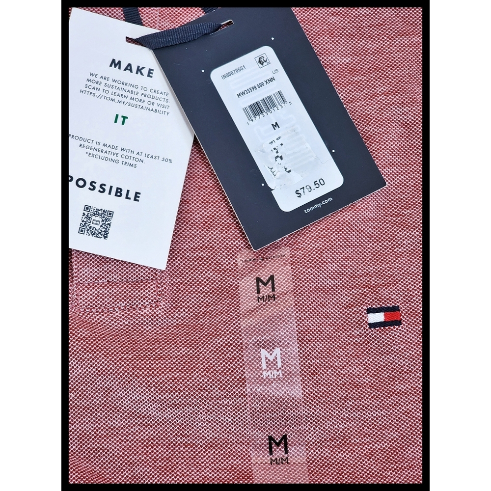 NWT Tommy Hilfiger Knit Collar Polo Shirt Red Washed Effect Slim Fit Medium NEW - Picture 3 of 7